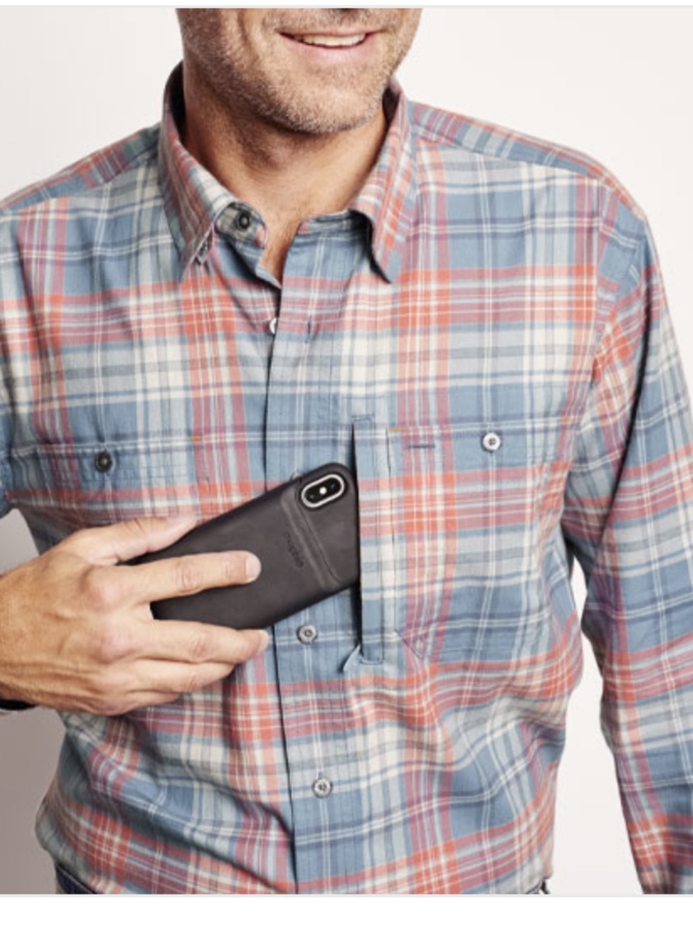 Orvis Flat Creek Tech Flannel Medium Blue Coral Plaid